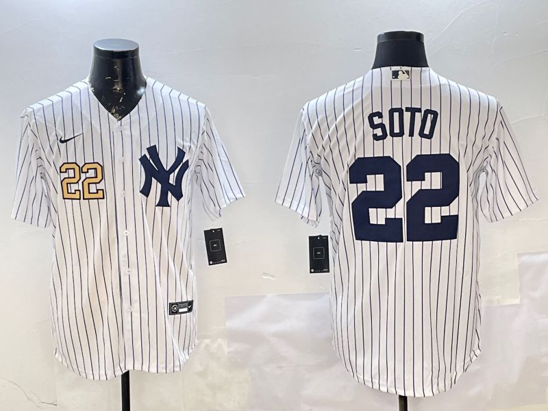 Men New York Yankees #22 Soto White Stripe Game 2025 Nike MLB Jersey style 3